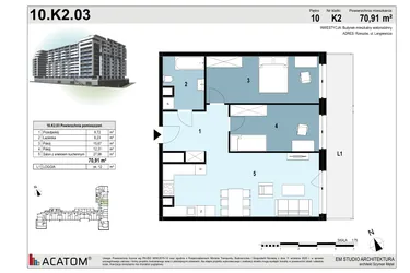 Rzut - Mieszkanie na sprzedaż 3 pokoje o powierzchni 71,13 m² - numer 216 w Langiewicza 37