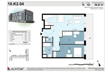 Rzut - Mieszkanie na sprzedaż 3 pokoje o powierzchni 69,3 m² - numer 217 w Langiewicza 37
