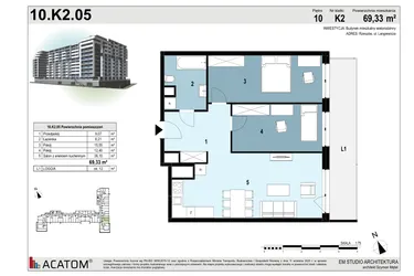 Rzut - Mieszkanie na sprzedaż 3 pokoje o powierzchni 69,49 m² - numer 218 w Langiewicza 37