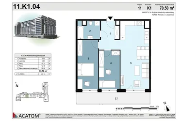 Rzut - Mieszkanie na sprzedaż 3 pokoje o powierzchni 70,55 m² - numer 111 w Langiewicza 37