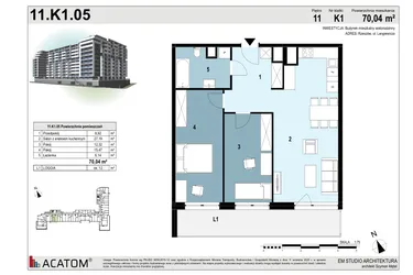 Rzut - Mieszkanie na sprzedaż 3 pokoje o powierzchni 69,96 m² - numer 112 w Langiewicza 37
