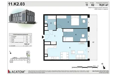 Rzut - Mieszkanie na sprzedaż 3 pokoje o powierzchni 70,94 m² - numer 225 w Langiewicza 37