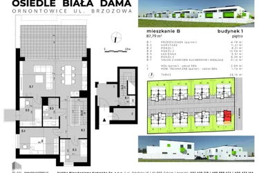 Rzut - Mieszkanie na sprzedaż 4 pokoje o powierzchni 84,4 m² - numer B.1 w Osiedle "Biała Dama"