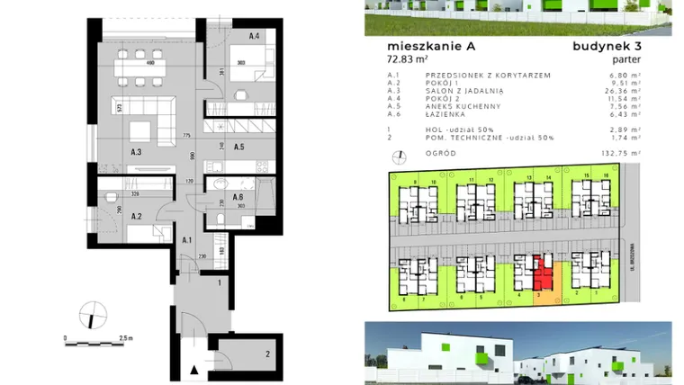 Rzut - Mieszkanie na sprzedaż 3 pokoje o powierzchni 66,68 m² - numer A.3 w Osiedle "Biała Dama"