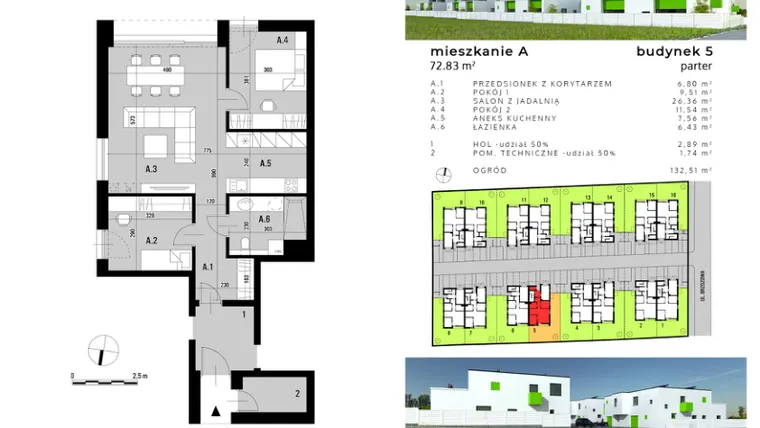 Rzut - Mieszkanie na sprzedaż 3 pokoje o powierzchni 68,05 m² - numer A.5 w Osiedle "Biała Dama"
