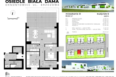 Rzut - Mieszkanie na sprzedaż 3 pokoje o powierzchni 77,33 m² - numer D.6 w Osiedle "Biała Dama"