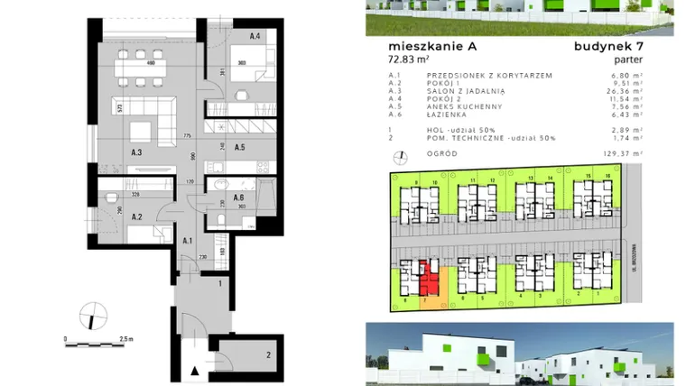 Rzut - Mieszkanie na sprzedaż 3 pokoje o powierzchni 67,83 m² - numer A.7 w Osiedle "Biała Dama"