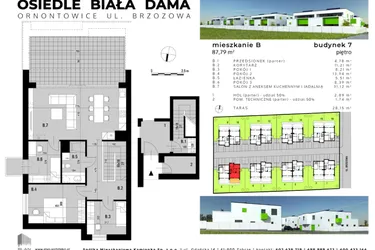 Rzut - Mieszkanie na sprzedaż 4 pokoje o powierzchni 83,56 m² - numer B.7 w Osiedle "Biała Dama"