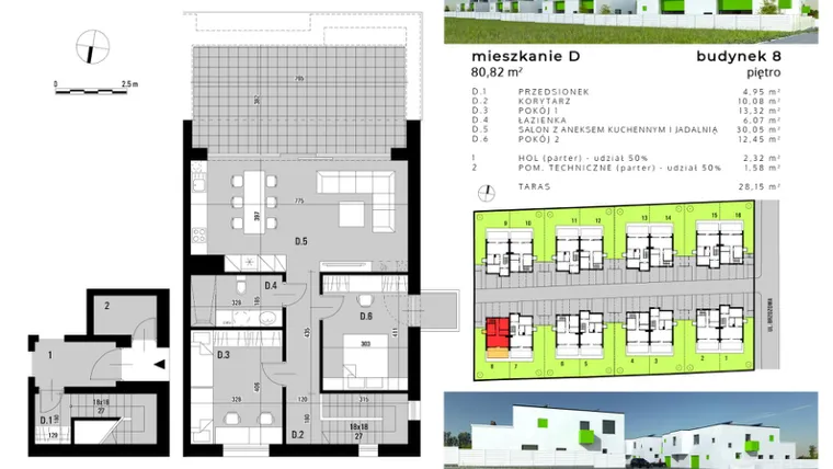 Rzut - Mieszkanie na sprzedaż 3 pokoje o powierzchni 77,49 m² - numer D.8 w Osiedle "Biała Dama"