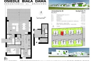Rzut - Mieszkanie na sprzedaż 4 pokoje o powierzchni 83,61 m² - numer B.11 w Osiedle "Biała Dama"