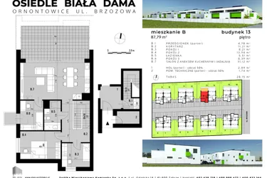 Rzut - Mieszkanie na sprzedaż 4 pokoje o powierzchni 83,55 m² - numer B.13 w Osiedle "Biała Dama"