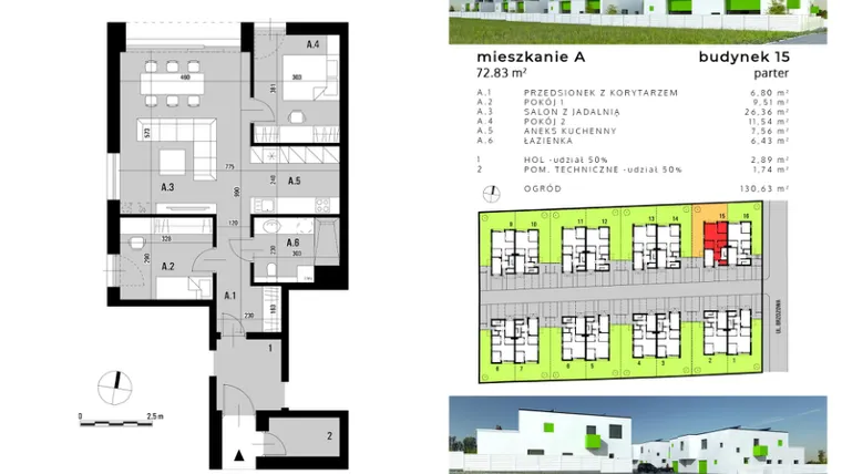 Rzut - Mieszkanie na sprzedaż 3 pokoje o powierzchni 67,58 m² - numer A.15 w Osiedle "Biała Dama"