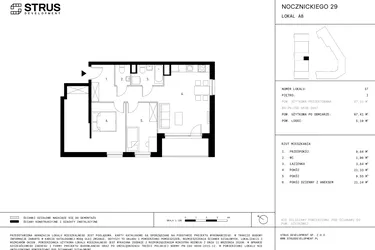Rzut - Mieszkanie na sprzedaż 3 pokoje o powierzchni 67,41 m² - numer A8.P1 w Nocznickiego 29 bud. A