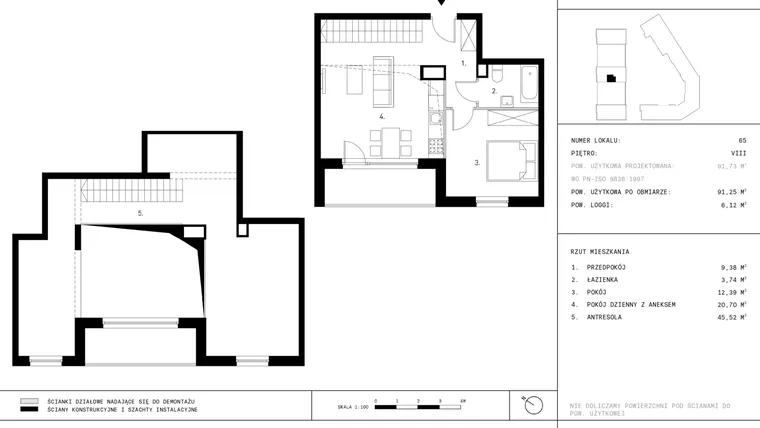 Rzut - Mieszkanie na sprzedaż 2 pokoje o powierzchni 91,25 m² - numer A9.P8 w Nocznickiego 29 bud. A