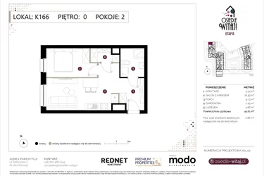 Rzut - Mieszkanie na sprzedaż 2 pokoje o powierzchni 41,67 m² - numer K166 w Osiedle Witaj etap II