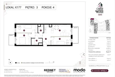 Rzut - Mieszkanie na sprzedaż 4 pokoje o powierzchni 69,62 m² - numer K177 w Osiedle Witaj etap II