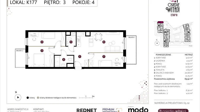 Rzut - Mieszkanie na sprzedaż 4 pokoje o powierzchni 69,62 m² - numer K177 w Osiedle Witaj etap II