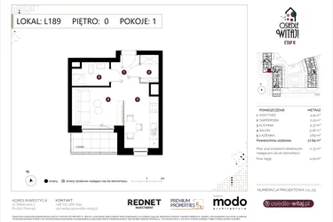 Rzut - Mieszkanie na sprzedaż 1 pokój o powierzchni 28,02 m² - numer L189 w Osiedle Witaj etap II