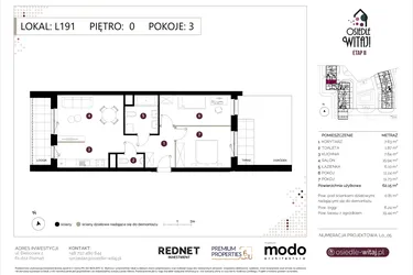Rzut - Mieszkanie na sprzedaż 3 pokoje o powierzchni 62,96 m² - numer L191 w Osiedle Witaj etap II