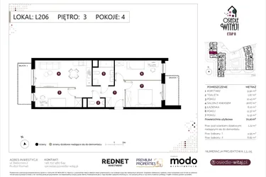 Rzut - Mieszkanie na sprzedaż 4 pokoje o powierzchni 71,42 m² - numer L206 w Osiedle Witaj etap II