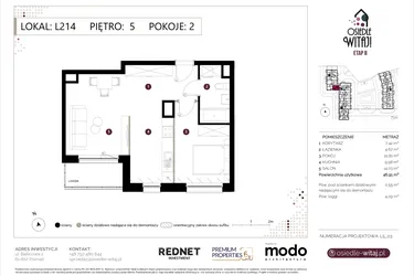 Rzut - Mieszkanie na sprzedaż 2 pokoje o powierzchni 46,95 m² - numer L214 w Osiedle Witaj etap II