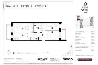 Rzut - Mieszkanie na sprzedaż 4 pokoje o powierzchni 71,45 m² - numer L216 w Osiedle Witaj etap II