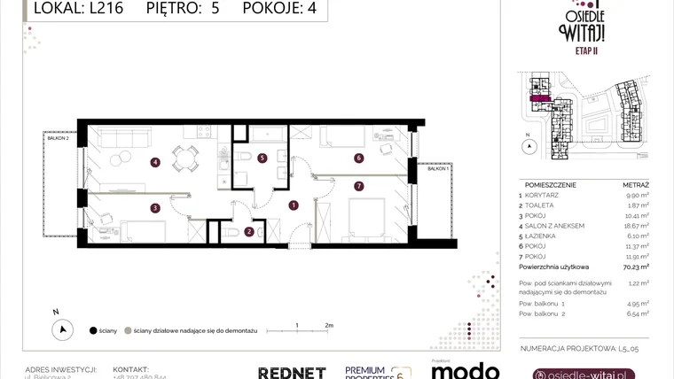 Rzut - Mieszkanie na sprzedaż 4 pokoje o powierzchni 71,45 m² - numer L216 w Osiedle Witaj etap II