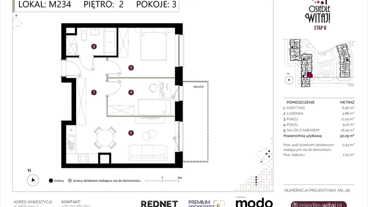 Rzut - Mieszkanie na sprzedaż 3 pokoje o powierzchni 51,23 m² - numer M234 w Osiedle Witaj etap II