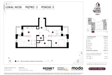 Rzut - Mieszkanie na sprzedaż 3 pokoje o powierzchni 63,23 m² - numer M236 w Osiedle Witaj etap II