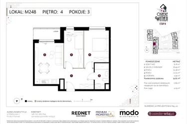 Rzut - Mieszkanie na sprzedaż 3 pokoje o powierzchni 53,5 m² - numer M248 w Osiedle Witaj etap II