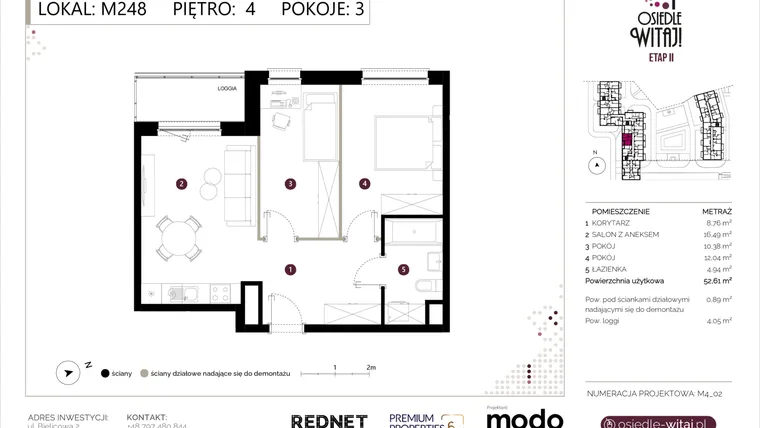 Rzut - Mieszkanie na sprzedaż 3 pokoje o powierzchni 53,5 m² - numer M248 w Osiedle Witaj etap II