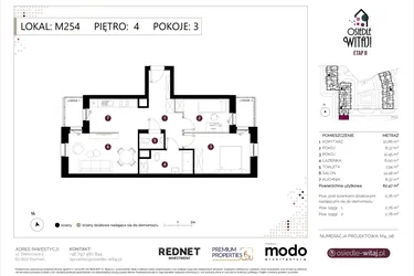 Rzut - Mieszkanie na sprzedaż 3 pokoje o powierzchni 63,23 m² - numer M254 w Osiedle Witaj etap II