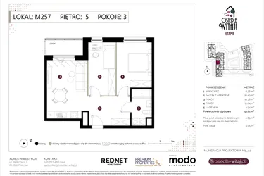 Rzut - Mieszkanie na sprzedaż 3 pokoje o powierzchni 52,48 m² - numer M257 w Osiedle Witaj etap II
