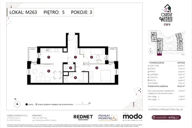 Rzut - Mieszkanie na sprzedaż 3 pokoje o powierzchni 63,23 m² - numer M263 w Osiedle Witaj etap II