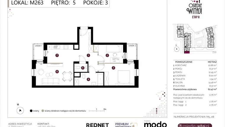 Rzut - Mieszkanie na sprzedaż 3 pokoje o powierzchni 63,23 m² - numer M263 w Osiedle Witaj etap II