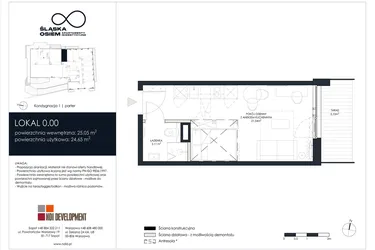 Rzut - Mieszkanie na sprzedaż 1 pokój o powierzchni 25,05 m² - numer 0.00 w Śląska Osiem