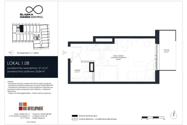 Rzut - Mieszkanie na sprzedaż 1 pokój o powierzchni 27,1 m² - numer 1.08 w Śląska Osiem