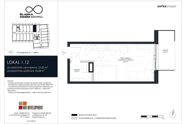 Rzut - Mieszkanie na sprzedaż 1 pokój o powierzchni 25,33 m² - numer 1.12 w Śląska Osiem