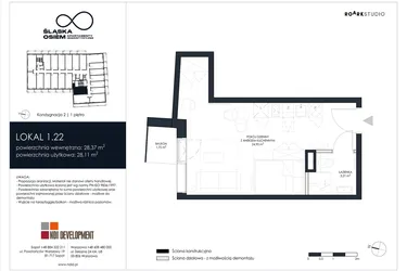 Rzut - Mieszkanie na sprzedaż 1 pokój o powierzchni 28,37 m² - numer 1.22 w Śląska Osiem