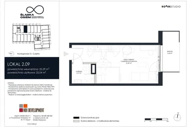 Rzut - Mieszkanie na sprzedaż 1 pokój o powierzchni 25,29 m² - numer 2.09 w Śląska Osiem
