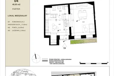 Rzut - Mieszkanie na sprzedaż 2 pokoje o powierzchni 48,85 m² - numer 0.4 w Gwarna8