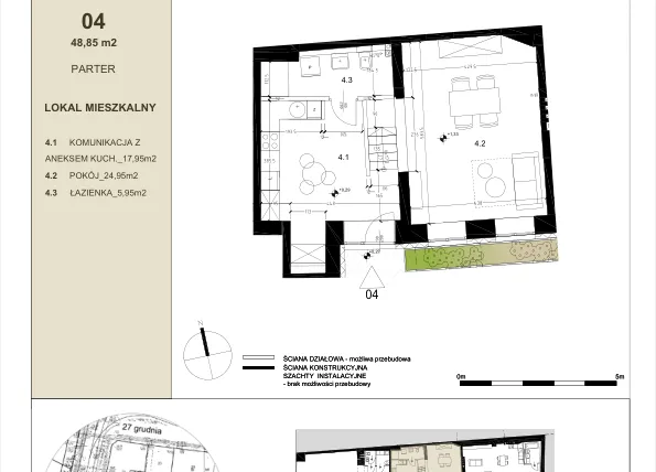 Rzut - Mieszkanie na sprzedaż 2 pokoje o powierzchni 48,85 m² - numer 0.4 w Gwarna8