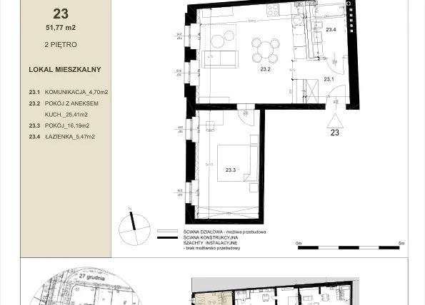 Rzut - Mieszkanie na sprzedaż 2 pokoje o powierzchni 51,77 m² - numer 2.3 w Gwarna8