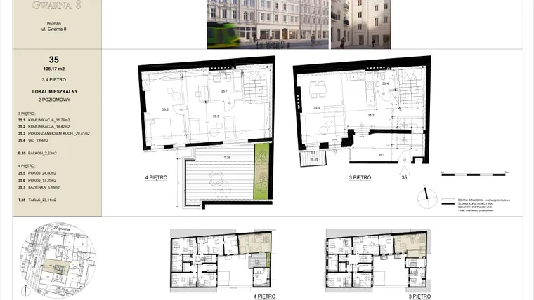 Rzut - Mieszkanie na sprzedaż 3 pokoje o powierzchni 106,17 m² - numer 3.5 w Gwarna8