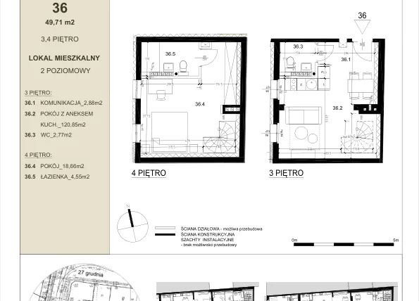 Rzut - Mieszkanie na sprzedaż 2 pokoje o powierzchni 49,71 m² - numer 3.6 w Gwarna8