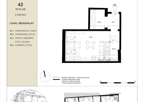 Rzut - Mieszkanie na sprzedaż 1 pokój o powierzchni 41,4 m² - numer 4.2 w Gwarna8