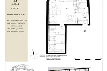 Rzut - Mieszkanie na sprzedaż 2 pokoje o powierzchni 50,15 m² - numer 4.3 w Gwarna8
