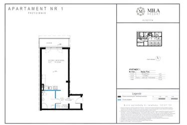 Rzut - Mieszkanie na sprzedaż 1 pokój o powierzchni 42,36 m² - numer 1 w Miła Resort