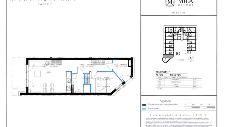 Rzut - Mieszkanie na sprzedaż 2 pokoje o powierzchni 52,55 m² - numer 7 w Miła Resort