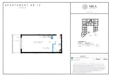 Rzut - Mieszkanie na sprzedaż 1 pokój o powierzchni 44,12 m² - numer 12 w Miła Resort